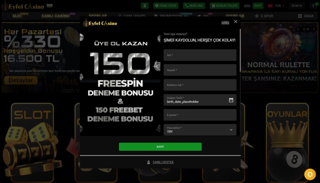 eyfelcasino üyelik